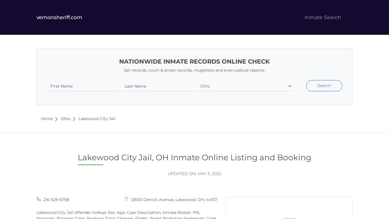 Lakewood City Jail, OH Inmate Online Listing and Booking