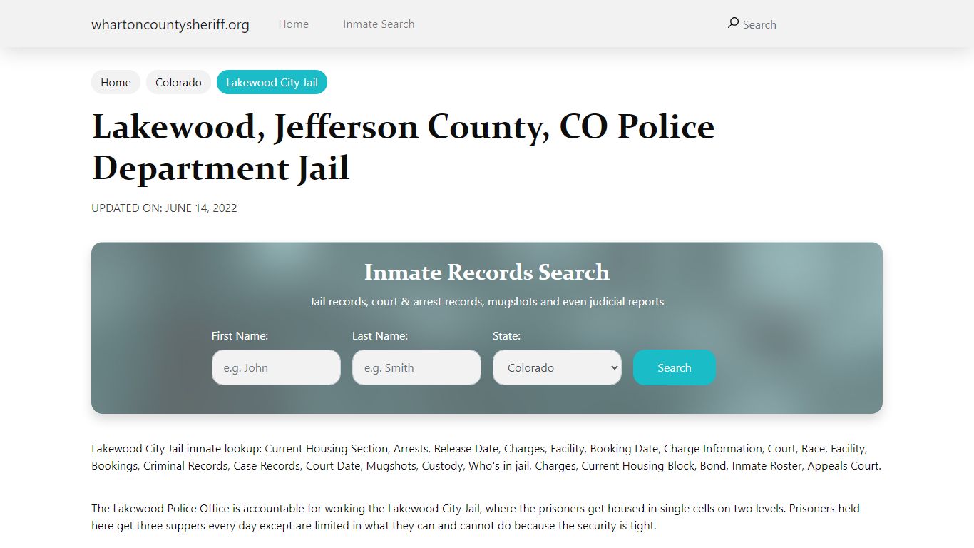 Lakewood, CO City Jail Inmates, Arrests